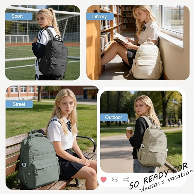 Black Backpack for College Students Women Men, Aesthetic Backpacks for Middle School, Waterproof Bookbag, Lightweight High School Backpack for Teens Boys Girls