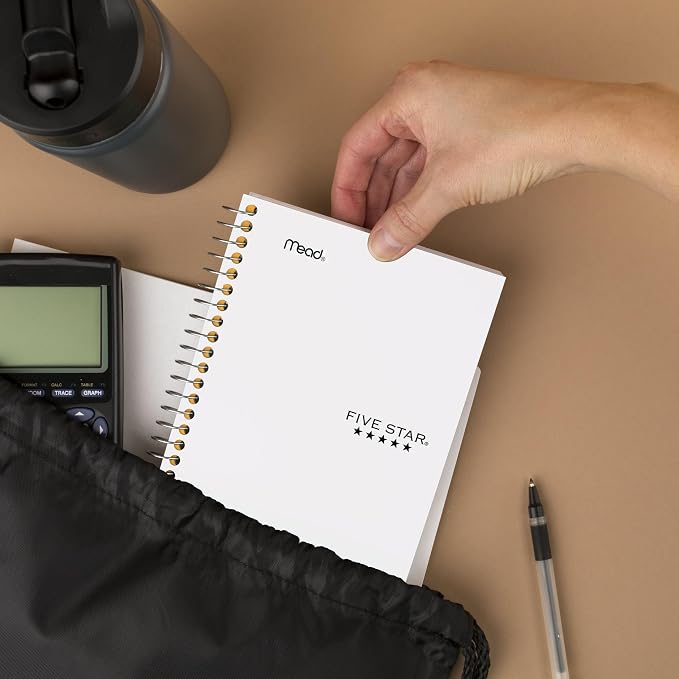Five Star Spiral Notebook, 1 Subject, College Ruled Paper, 4-3/8" x 7", Small Size, 80 Sheets, Fights Ink Bleed, Water Resistant Cover, White (450048E)