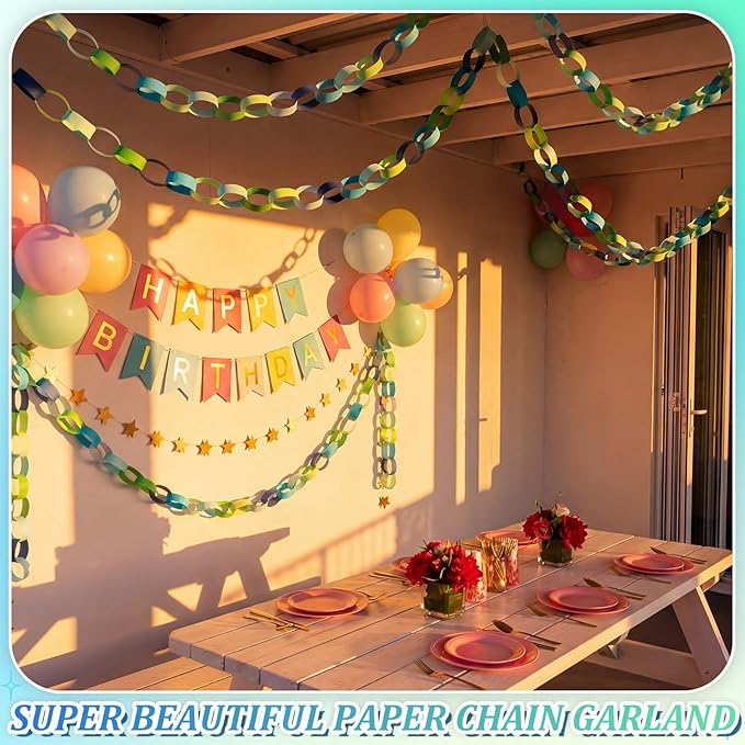 Lincia 600 Sheet Paper Chain Garland Strips 1x8 Inch with Double Sided Tape, DIY Construction Paper Chains for Birthday Wedding Holiday Party Decorations, Crafts Supplies (Blue)