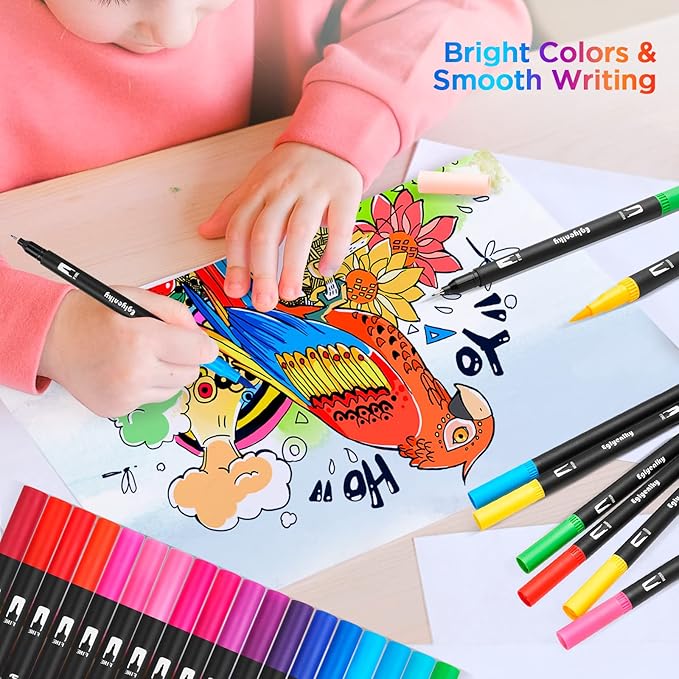 Eglyenlky Colored Markers for Adult Coloring, Coloring Books for Adults Relaxation, 36 Marker Set Felt Tip Marker with Brush and Fine Tip for Adult Teen Kid