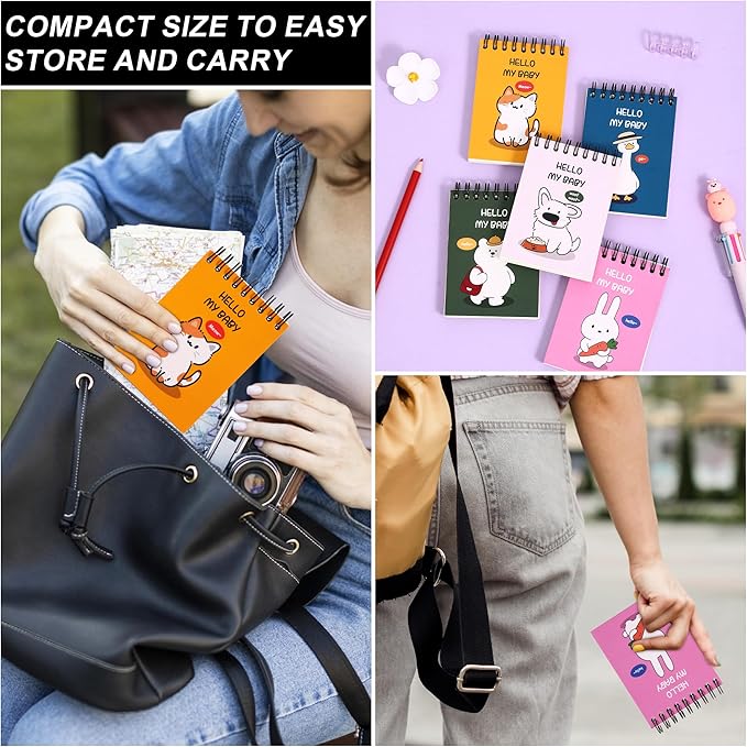 Steno Pads 3.1" x 4.3" Blank Pocket Spiral Notepads Small Cute Spiral Note Pads Blank Pages Notebook No Lines Top Spiral Notebook 3.1" x 4.3" Unlined Little Memo Steno Note Pads Nursing Notepad for Work, School, Office, Nurse, Travel (6pcs)
