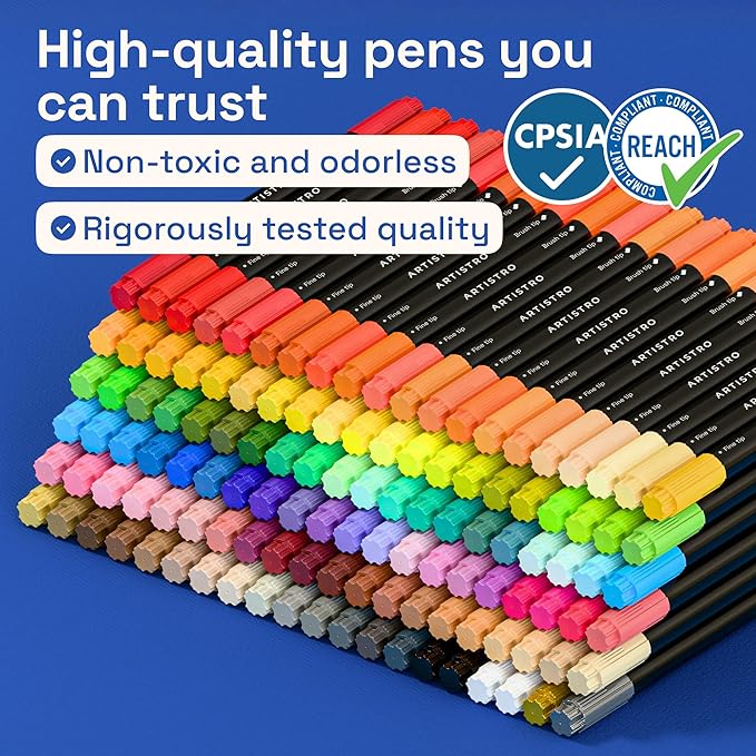 ARTISTRO 120 Acrylic Paint Markers - Paint Pens for Drawing, Brush + Fine Tips - For Fabric, Rock, Glass, Wood, DIY, Craft, Canvas - Art and Craft Supplies for Adults, Teens, Kids