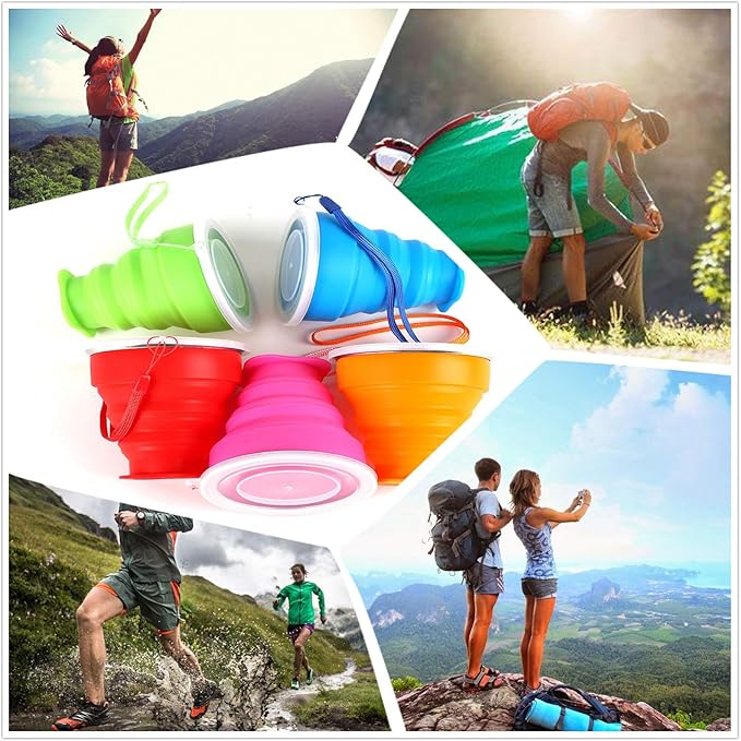 5 Pack Silicone Collapsible Travel Cup,Expandable Camping Cup with Lids,Portable Travel Cup for Outdoor Travel Drinking