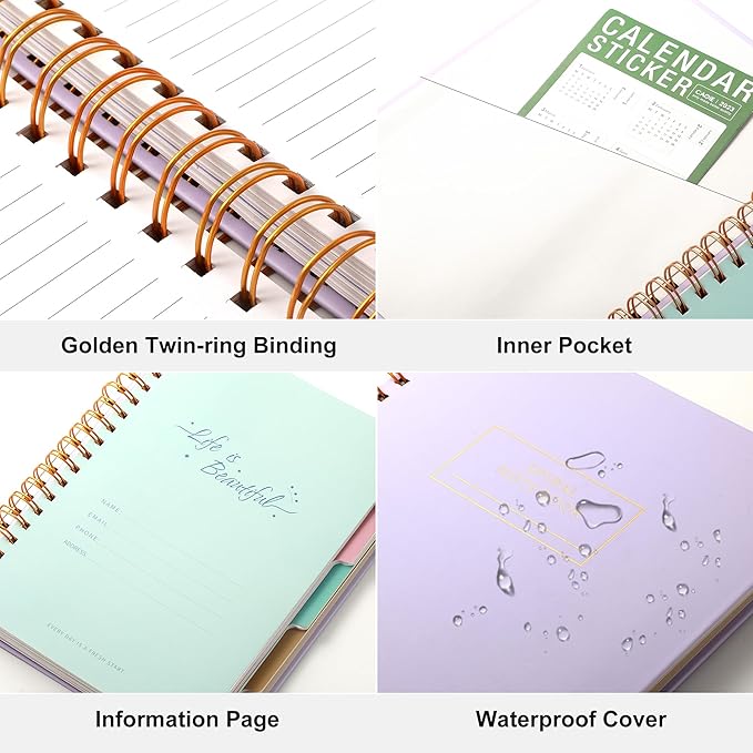 Yoment 3 Pack 5 Subject Notebook College Ruled, Hardcover Spiral Notebooks for Work School, B5 Multi Subject Notebook with Tabs Dividers, 240 Pages Lined Journal for Women Men, Pink&Purple&Blue