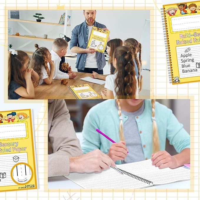 Raised Ruled Handwriting Paper Spiral Bound 8.5x11 Inch Raised Lined notebook Writing Practice Writing Paper Kindergarten Practice with ADHD 0.63In Sensory Line Dysgraphia Pad for Kids Students (1)