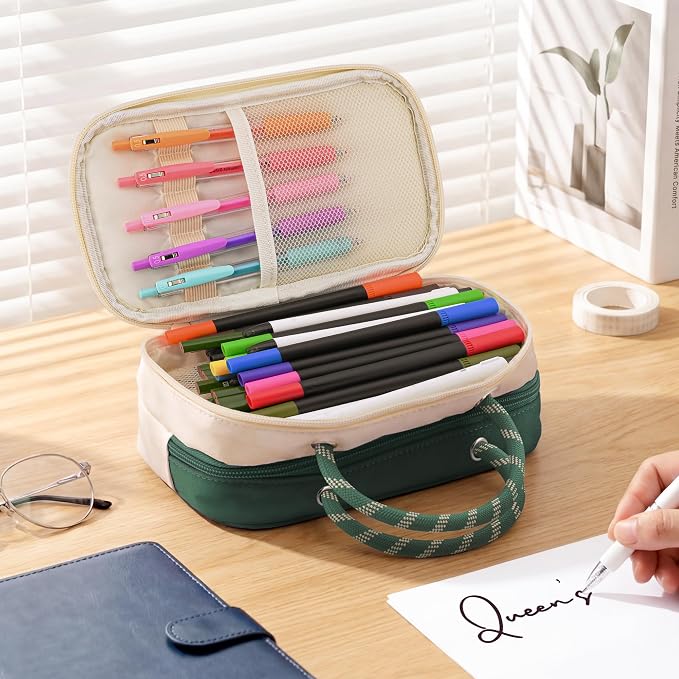 TOPBIDAI Large Pencil Case Pouch School Supplies for Girls Boy Women Men | Big Pencil Bag with 5 Compartments, Easy Grip Handle, Office College School Pencil Box
