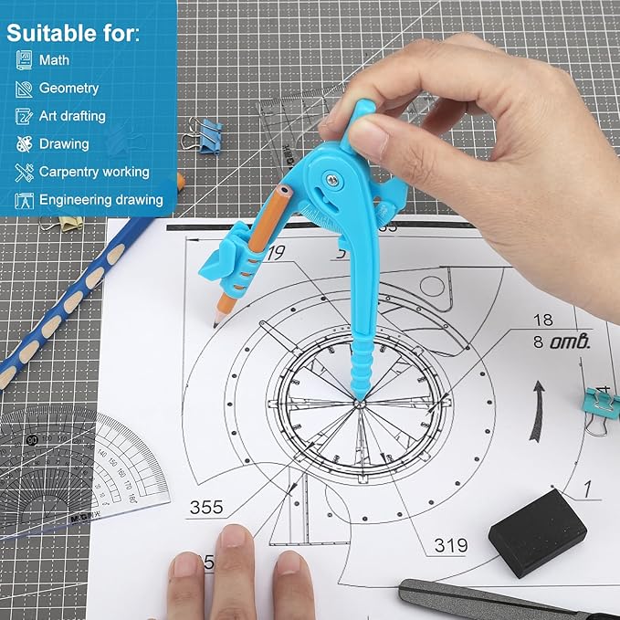 40 Pieces Compass Geometry Tool Multicolour Math Compass Drawing Compass for Geometry Plastic Geometry Compass with Pencil for Office Drafting Art Drawing (4 Colors, 40 PCS)