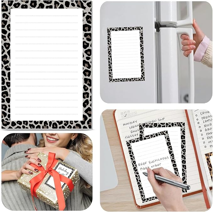 2 Pack Lined Sticky Notes 4x6 in, Cute Self-Stick Notepads with Lines, Large Memo Pads Strong Adhesive for Office, Home Black Cute Leopard