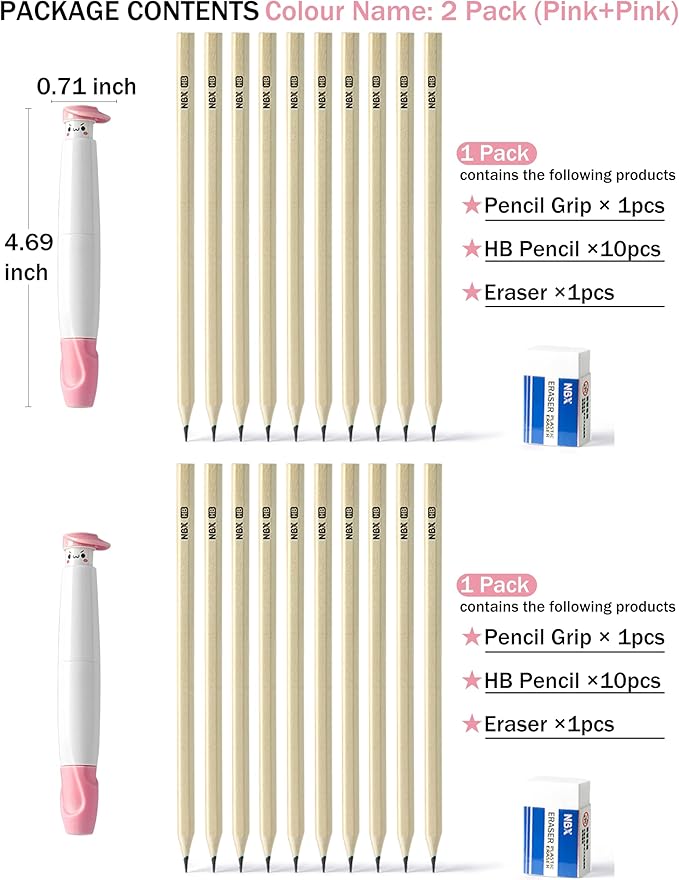 Pencil Grips for Kids Handwriting, Pencil Grippers/Holder, Writing Posture Correction for Toddler/Preschool, Homeschool Education, can Serve as Mechanical Pencil & Pencil Extender (2 Pack,Pink,Pink)