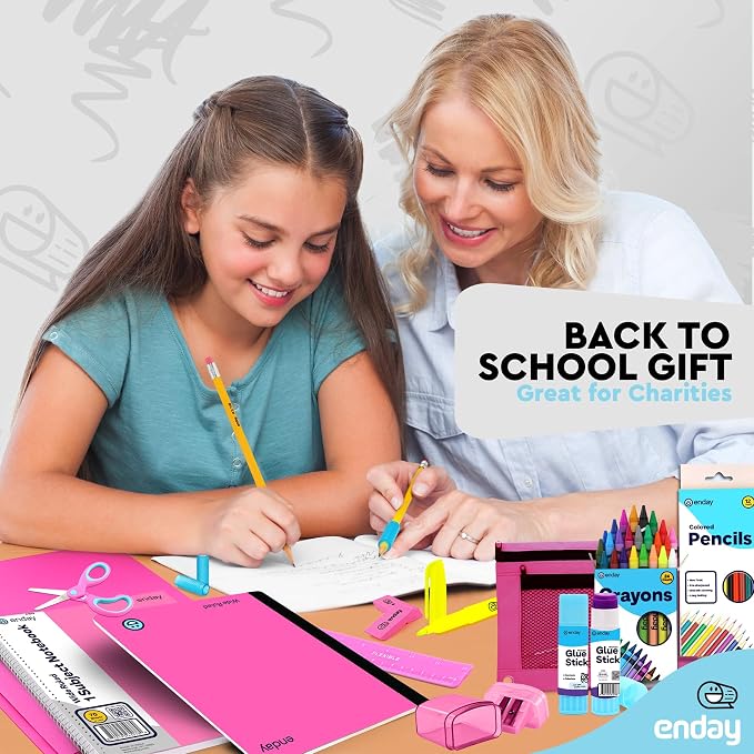 Enday Back to School Supplies for Kids, Pink School Supply Box Grades K-5, Premium Quality Kids School Kit, Kindergarten Supplies for Girls and Boys, 78 Piece Set
