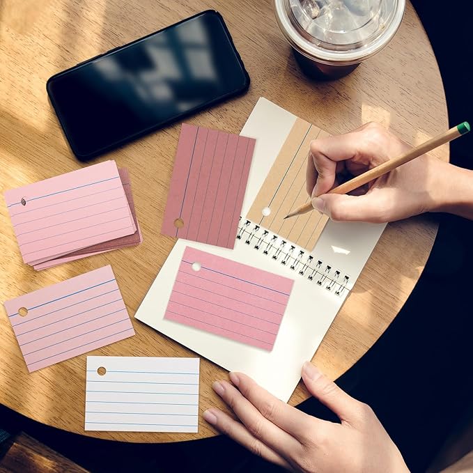Epakh 300 Pieces Lined Index Cards 180 GSM Thick Flash Cards with Rings Notecards Punched Back to School for Studying Adults Home College Office(2 x 3 Inch,Yellow Series)