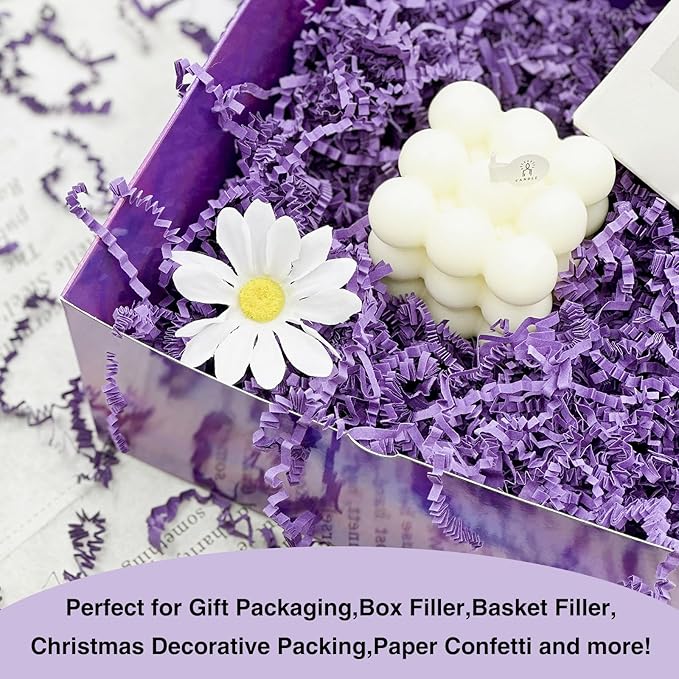 1LB Crinkle Cut Paper Shred Filler for Gift Box Bag and Basket On Holidays(Purple)
