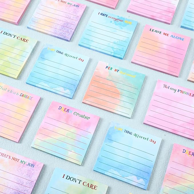 Yinder 24 Pcs Inspirational Sticky Notes Cute Motivational Sticky Notes Pad End of Year Employee Appreciation Gifts Bulk for Teacher Nurse Coworkers Office Supplies 3 x 3'' (Funny,Watercolor)
