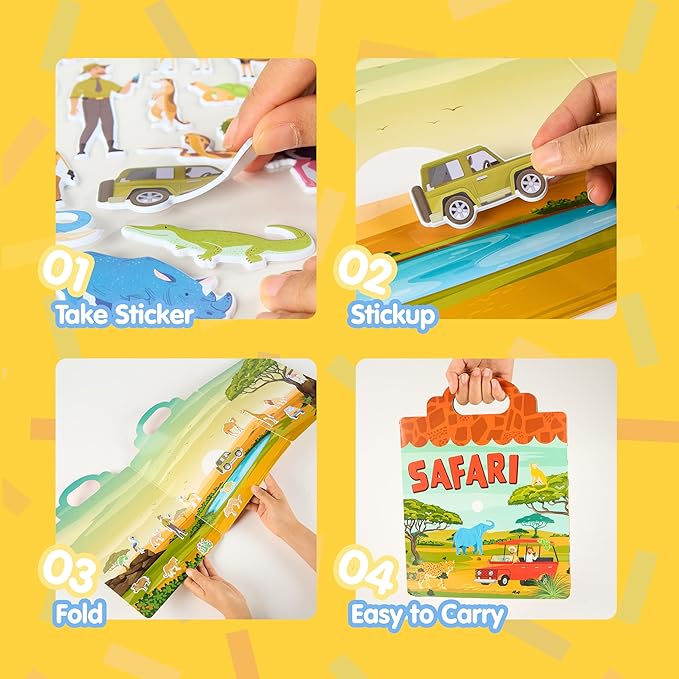 JOYIN Safari Animals Reusable Sticker Book for Toddlers, 3D Sticker Book for Kids 3 4 5, Travel Essentials, Airplane Activity Toys, Crafts Gifts, Birthday Gifts