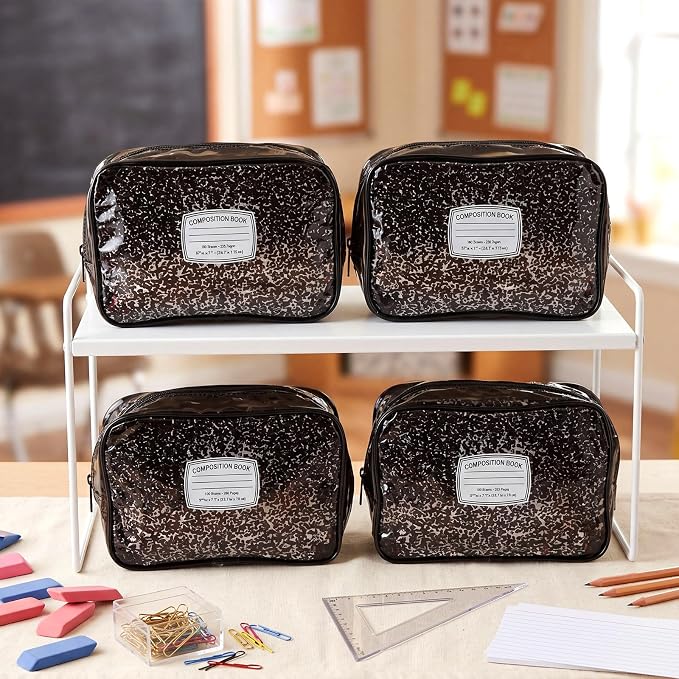 Suclain 12 Pack Back to School Teacher Gift, Teacher Survival Kit Bag, Composition Book Zipper Cosmetic Pouches, Transparent PVC Waterproof Pencil Case Toiletry Makeup Bag for School Supplies, Travel