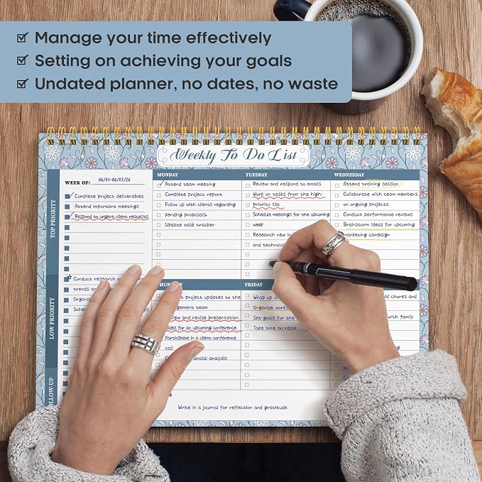 Weekly To Do List Notepad with 52 Undated Sheets(8.5"×11")- Weekly Desk Planner for Women & Man, Work and Home - Misty Blue