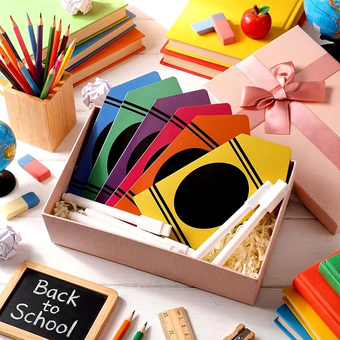 Crtiin 30 Pcs Crayon Desk Name Tags Rainbow Crayon Magnet Name Tags with Pens Back to School Magnetic Nameplate Dry Erase for Student Locker Bulletin Board Teacher Supplies (6.2inch * 3 Inch)