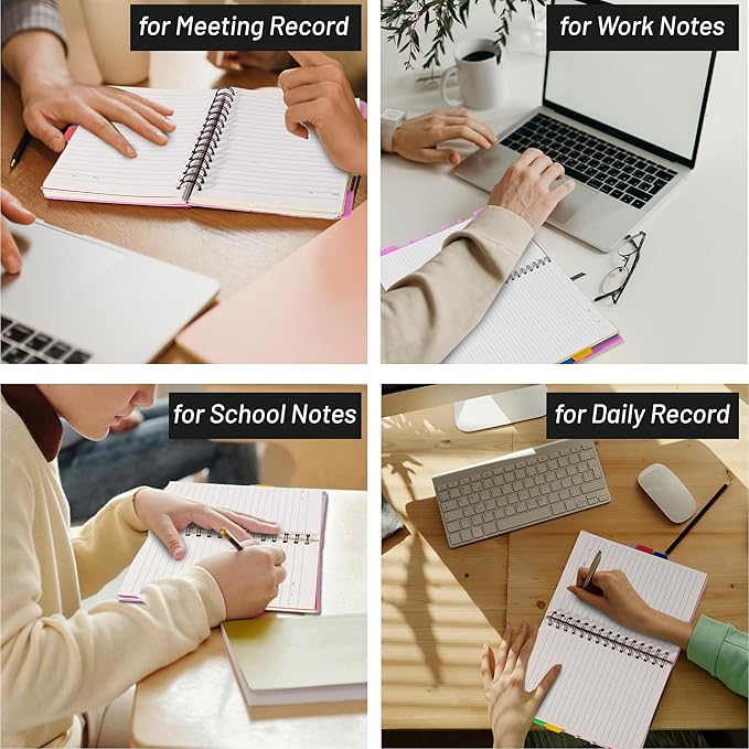 CAGIE 5 Subject Notebook 8.5 x 11,A4 Spiral Notebooks College Ruled Spiral Notebook with Dividers Tabs,220 Pages Lined Spiral Notebook for Note Taking, School, Work, Black