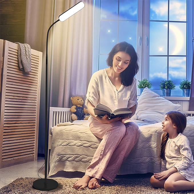 Wio-Mio Floor Lamps, RGB Color Changing Dimmer Bright LED Floor Lamp with Stepless Adjustable 3000K-6000K, Smart Remote Control Modern Standing Floor Lamp for Bedroom, Reading, Gaming Room