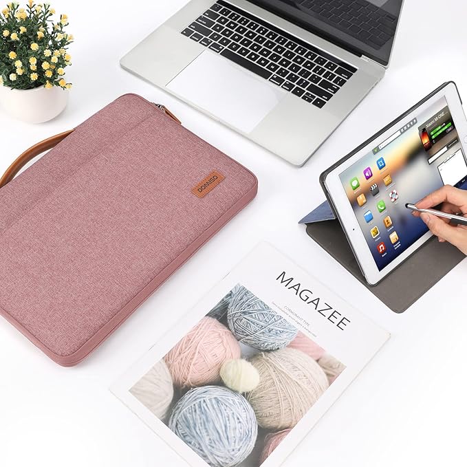 DOMISO Laptop Case Sleeve Protective Cover Compatible with MacBook Air 13 M4 M3 M2,MacBook Pro M2 M1,iPad Air/Pro,13 inch Dell,Lenovo, HP,Asus,Waterproof Computer Cases Bag with Handle,Pink