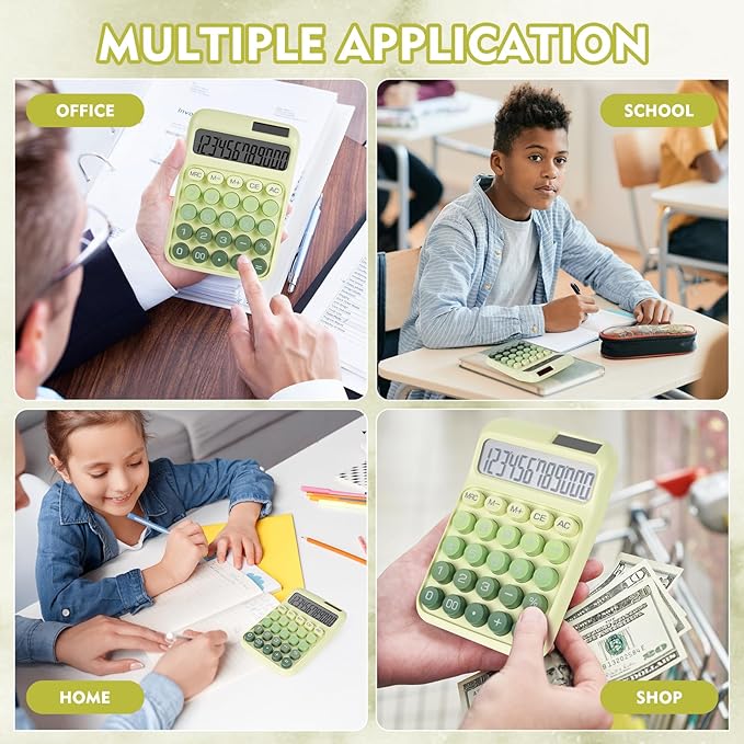 Mechanical Switch Calculator with Big Buttons, Calculators Desktop, 12 Digits, Solar Battery Power, Desk Calculator, Large LCD Display,Cute Green Calculators for Teachers Students Basic Office