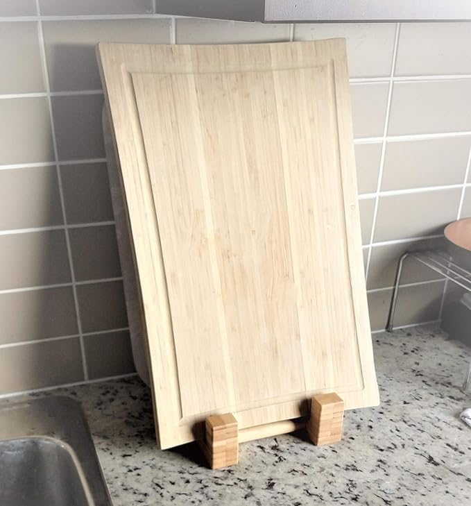 Bamboo Cutting Board Holder, Pot Lid Holder, Cook Book Stand, Tablet Holder for Kitchen, Stylish Low Profile, 10.38" Lx7 Wx2.5 H(26.35cmx17.78cmx6.35cm)