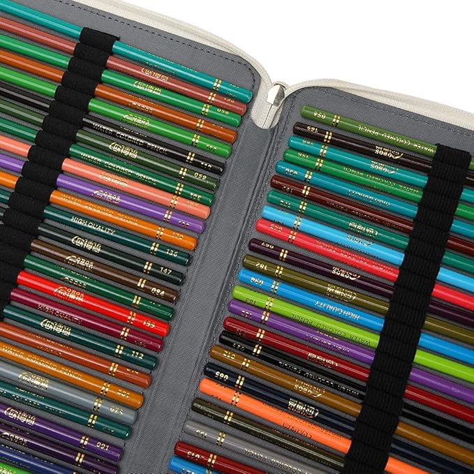 Vomgomfom 200 Slots Pencil Bag, 4-Layer Zipper Portable Art Supply Organizer, PU Leather Large Capacity Colored Pencil Case with Handle for 200 Watercolor Pens, Gel Pens (Gray Rose)