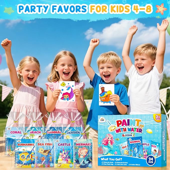 ZMLM 24 Water Coloring Books for Kids Party Favors - Bulk Mini Coloring Books for Kids Ages 4-8,Small Birthday Goodie Bag Stuffers School Teacher Return Gift Art Crafts Classroom Prizes (Ocean)