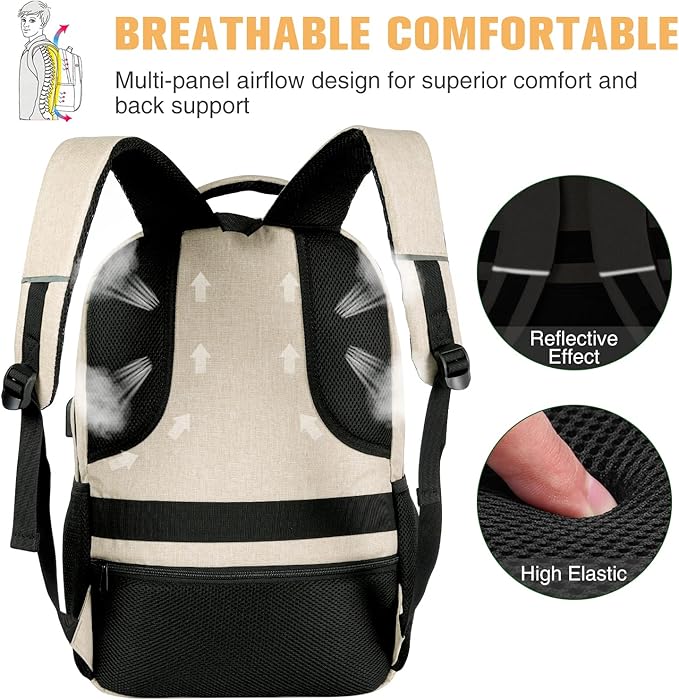 Paude Backpack for Teens, Laptop, College, University, Business, Travel - 15.6 Inch, Beige