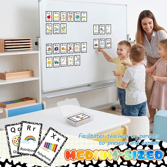 Epakh 26 Pcs Magnetic Alphabet Flash Cards with Storage Box 26 A - Z Letters for Kids, Preschool, ESL, Montessori Learning, Educational Gift for Toddlers, Classroom(Classical)