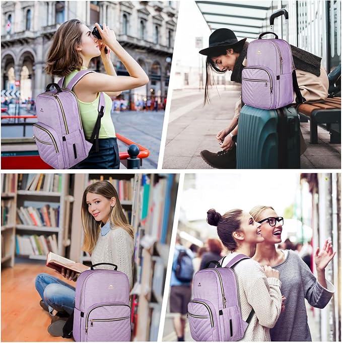 MATEIN 15.6 inch College School Bookbag for Women, Purple Laptop Backpack | Water Resistant, Stylish Student Computer Backpack for Girls, Anti Theft, for Campus, Nurse Daily, Carry Bag Daypack
