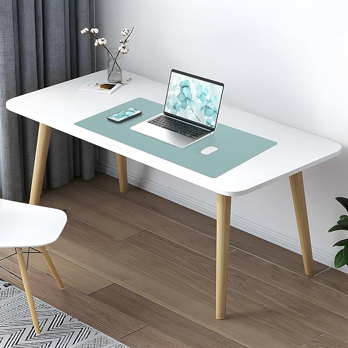 AFIING Cork Desk Mat 31.5" x 17", Waterproof Dual-Sided Cork & PU Leather Desk Pad, Non-Slip Desk Protector for Home Office, Workspace Setup & Gaming, Light Blue