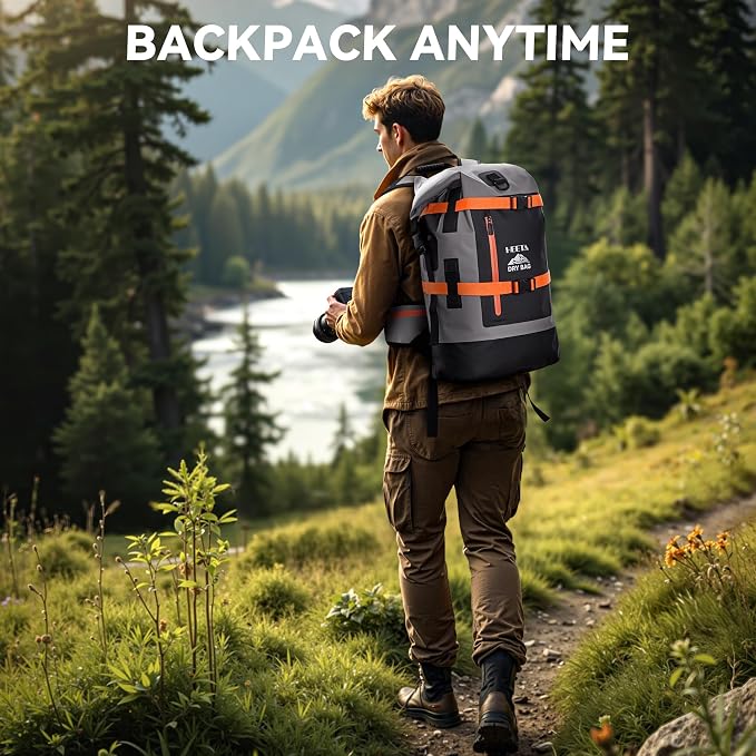 HEETA Dry Bags Waterproof Backpack 40L for Men & Women, Roll Top Heavy Duty | Cushioned Hiking Backpack, for Kayaking Boating Paddle Boarding Fishing Travel Camping Beach Vacation Cruise Ship Essentials