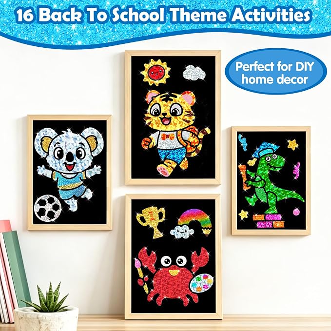 FUNNYB&G Foil Art Craft Kit for Boys 4-10 Years Old: Mess-Free & No-Glue, Create 16 Happy Back to School Pictures – Perfect Travel Toy & Birthday Gift for Kids (Happy Back to School)