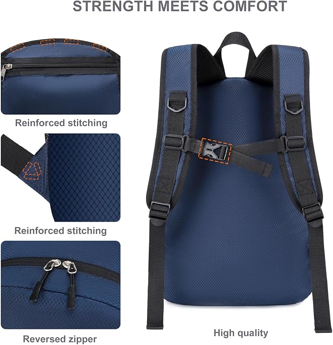Lightweight Hiking Backpack 30L Packable Foldable Daypack Collapsible Travel Bag Water-Resistant for Women Men (Navy Blue)