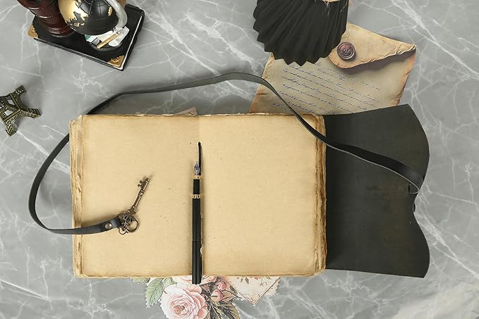Leather Journal with Deckle Edge Paper 8x6 inch and Vintage Key | Handmade Writing Notebook Diary | Bound Daily Notepad for Men & Women Medium, Sketch/Writing pad for Artists