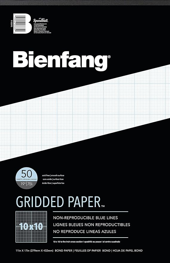 Bienfang Designer Grid Paper Pad, 10x10 Cross Section, 11x17 inches, 50 Sheets