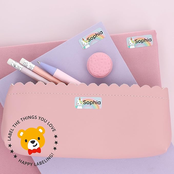 Personalized Name Labels for Kids (180) – Custom Waterproof & Durable Stickers for Clothing, Daycare, Office & School Supplies - Unicorns