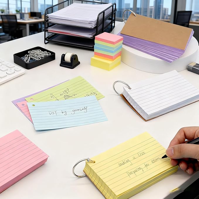 1500 Pcs Index Cards with Rings, 3x5 Inch Flash Cards Bulk with Holder for Studying, Colorful Notecards Lined for Office, Home, School Supplies College, Ruled Index Cards, Double Sided (5 Colors)