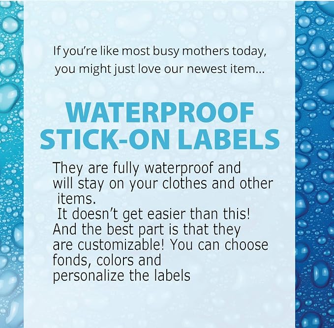 Personalized Waterproof Name Labels. Press and Stick Custom Name Stick on Clothing Labels (90 Count, Medium (1" × 0.5"))