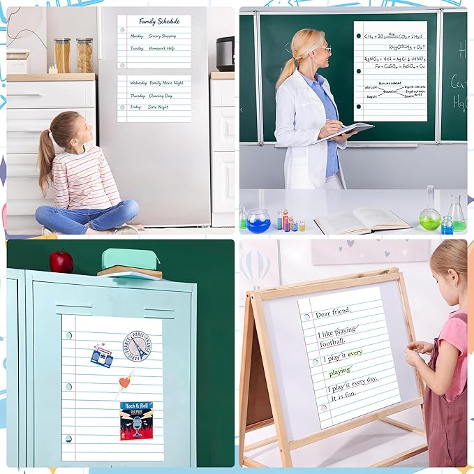 2 Sheets Magnetic Notebook Paper Total Area 23.6" x 17.3" Dry Erase Magnetic Lined Paper for Classroom Whiteboard Giant Reusable Handwriting Notebook Poster for School Office Teacher Teaching Supplies