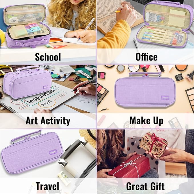 JOINPRO Large Capacity Pencil Case, 4 Compartment Pen Pouch Organizer with Double Zipper, Storage Bag for School, Office, Teen Girl Boy Men Women