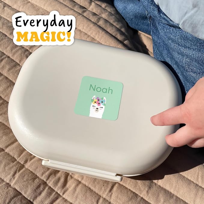 Camp Name Labels for Kids (33) – Custom Waterproof Stickers for Water Bottles, Lunch Boxes, Daycare & School with Unique Designs - Llama