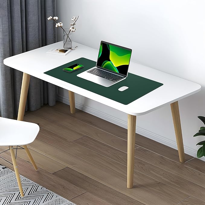AFIING Cork Desk Mat 31.5" x 17", Waterproof Dual-Sided Cork & PU Leather Desk Pad, Non-Slip Desk Protector for Home Office, Workspace Setup & Gaming (Dark Green)