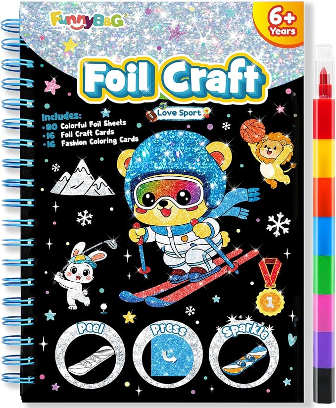 FUNNYB&G Mess-Free Foil Art Craft for Girls Ages 4-10, Kids Birthday Gift