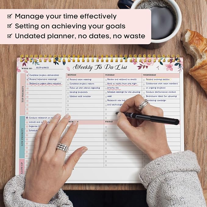 Taja Weekly To Do List Notepad with 52 Undated Sheets(8.5"×11")- Weekly Desk Planner for Women & Man, Work and Home - 1 Pack Whispering Petal