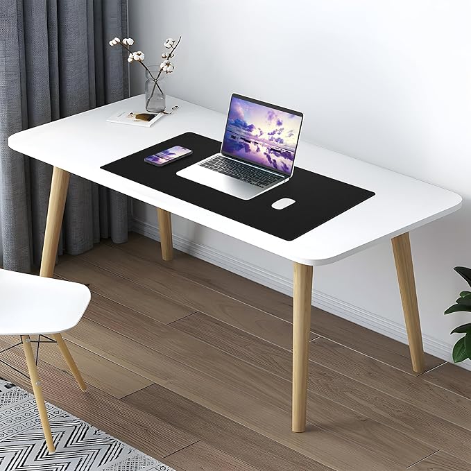 AFIING Leather Desk Pad Protector, Large Mouse Pad, Dual-Sided PU Leather & Natural Cork Desk Mat, Non-Slip Waterproof Laptop Desk Blotter for Office and Home, 23.6" x 13.7", Black