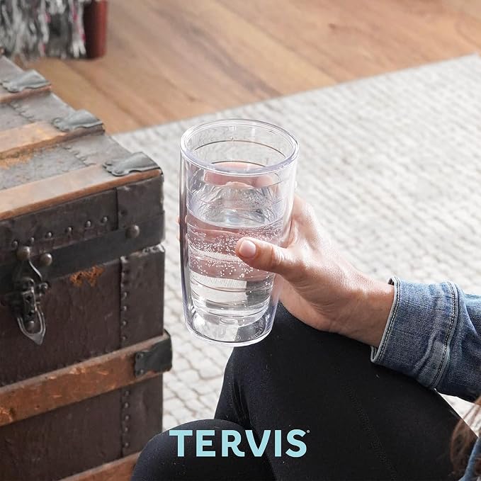 Tervis Clear & Colorful Lidded Made in USA Double Walled Insulated Tumbler Travel Cup Keeps Drinks Cold & Hot, 16oz, Blue Lid