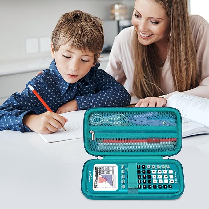 Elonbo Carrying Case for Texas Instruments TI-84 Evo Graphing Calculator, TI-84 Plus CE Evo Graphing Calculator Storage Protective Holder, Extra Mesh Pocket Fits Cable Charger, Green