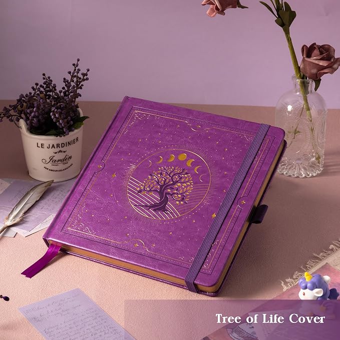 TIEFOSSI Tree of Life Journal, Square Dotted Journal for Women Men, Dot Aesthetic Notebook with 160 Numbered Pages, Hardcover Vegan Leather Journals with Bookmark, 160 GSM Thick Paper, 8 x 8 IN